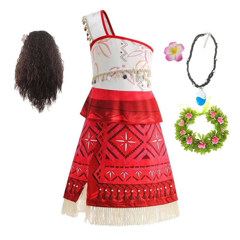 Summer Kids Princess Costume Children Disney Moana Halloween Dress Girl Vaiana Dinner Dress Ocean Adventure Pageant Disguise