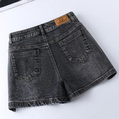 Women High Waisted Denim Shorts Versatile Chic Button Design Hot Short Jeans Woman Streetwear A-Line Wide Leg Cowboy Shorts