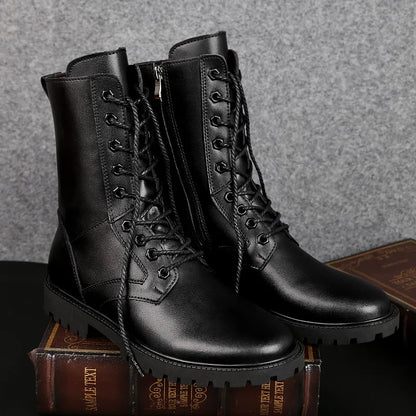 Fashion High Quality Business Boots Mens Winter Genuine Leather Outdoor Motorcycle Boots Male Lace-up Men's High Top Sneakers