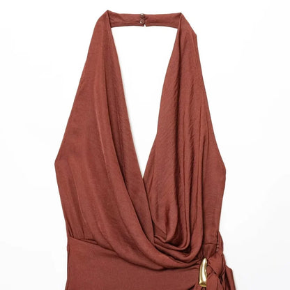 sexy Dress for Women Fashion Summer New Sleeveless Backless brown Hanging neck collar Chic Female Evening Dresses Mujer