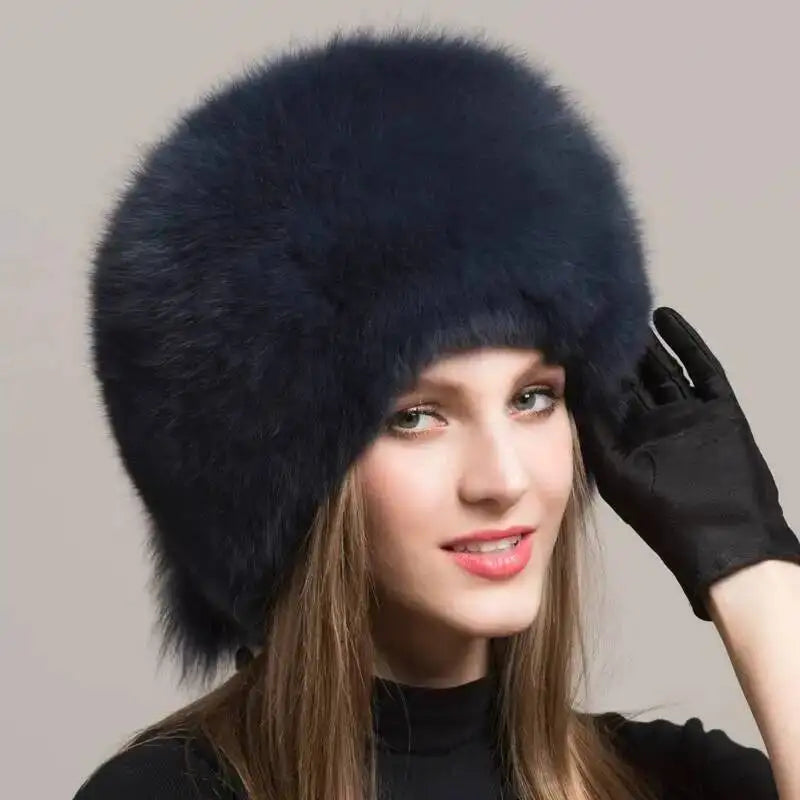Real Fox Fur Hat For Women Winter Ear Protection Genuine Fur Hat Russian Natural Fur Bomber Hat Outdoor Thicken Warm Fur Caps