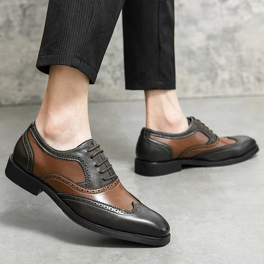 Italy High Quality Pointed Fashion Oxford Shoes Lace Up Men's Shoes Pointed Style Luxury Moccasin Casual Luxury Leather Shoes