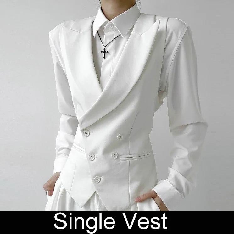 Men Vest Korean Simple Solid Turn Down Collar Sleeveless Man Waistcoat Slim Double-breasted Versatile Male Suit Vest