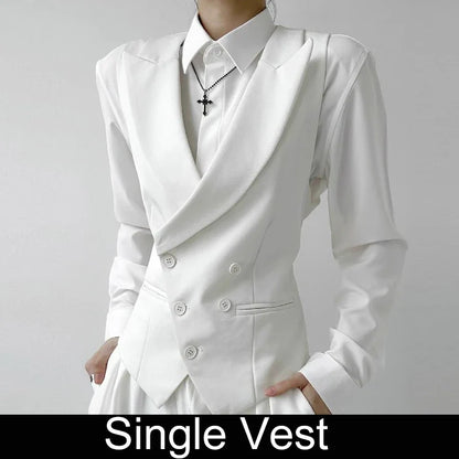 Men Vest Korean Simple Solid Turn Down Collar Sleeveless Man Waistcoat Slim Double-breasted Versatile Male Suit Vest
