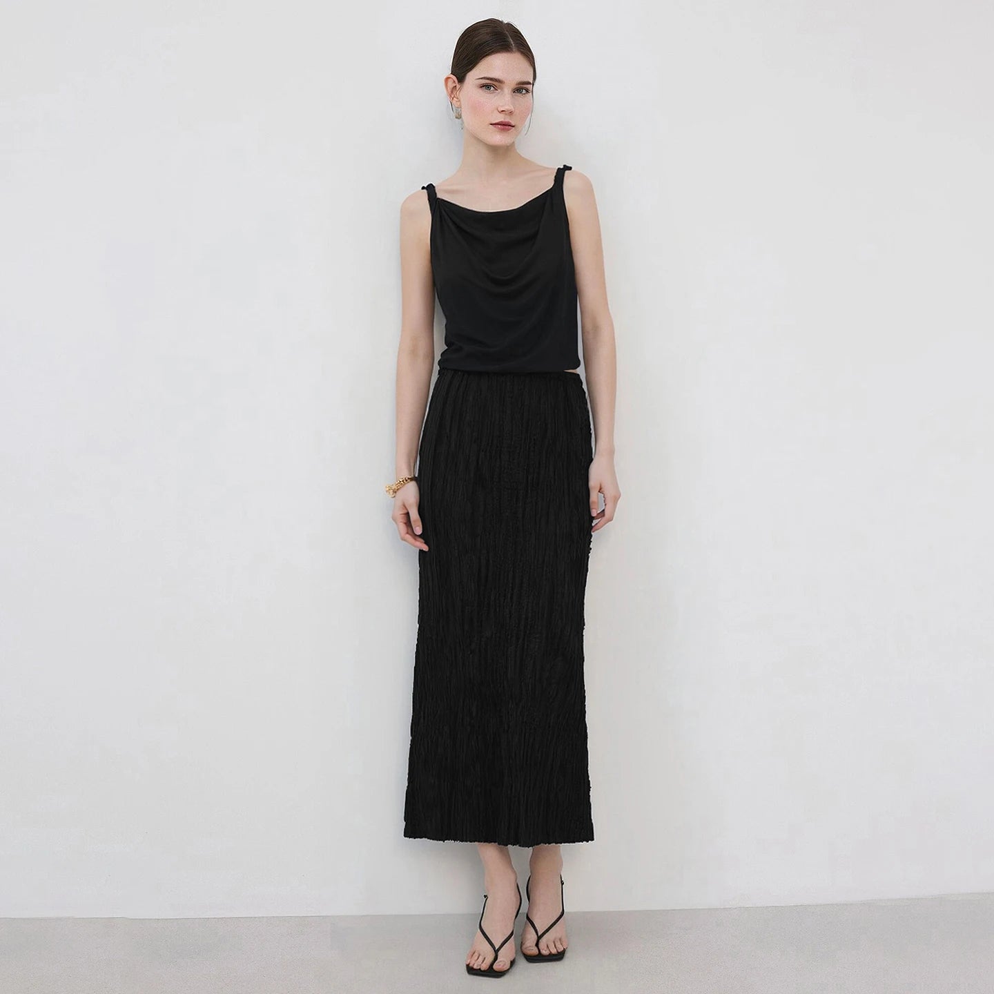 Pleated Women's Skirt 2026 Summer New Elastic Waist Flowy A-Line Midi Skirt Casual Versatile Women's Clothing 12622123