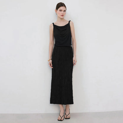 Pleated Women's Skirt 2026 Summer New Elastic Waist Flowy A-Line Midi Skirt Casual Versatile Women's Clothing 12622123