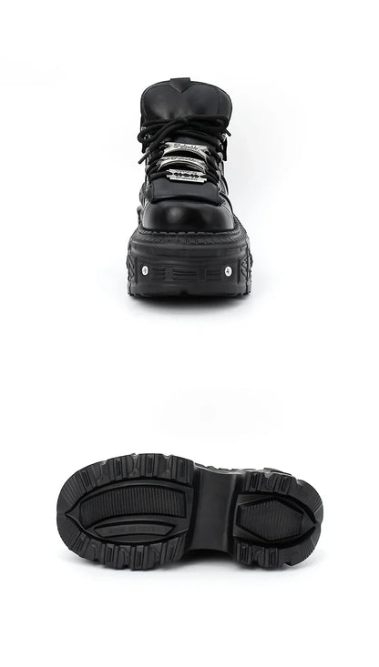 2026 New Punk Style Women Shoes Lace-up Heel Height 6CM Platform Shoes Woman Gothic Ankle Rock Boots Metal Decor Woman Sneakers