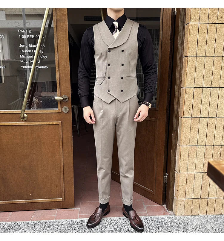 (1 Pcs Vest）2024 Latest Style Design Double Breasted Men Suit Vests Formal Groom Wedding Social Slim Fit Sleeveless Vest Coats