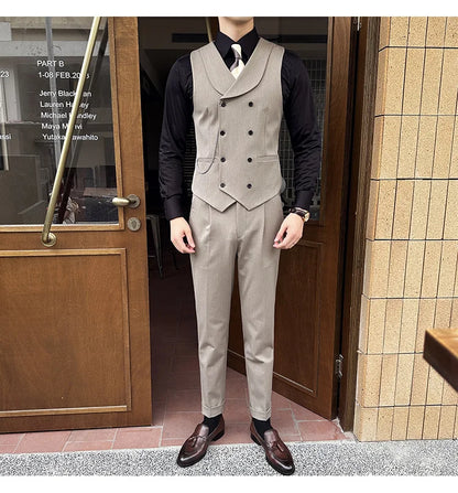 (1 Pcs Vest）2024 Latest Style Design Double Breasted Men Suit Vests Formal Groom Wedding Social Slim Fit Sleeveless Vest Coats