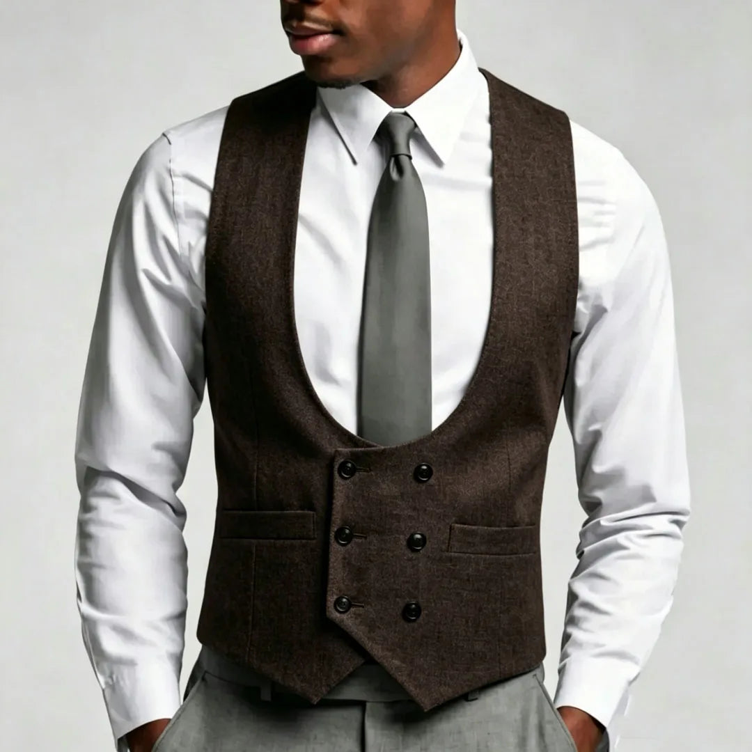 Men Vest Gray Solid Double Breasted Waistcoat For Wedding Groom Banquet Party Business Work Office Casual Daily Men Suit Vest