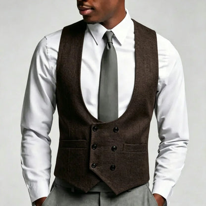 Men Vest Gray Solid Double Breasted Waistcoat For Wedding Groom Banquet Party Business Work Office Casual Daily Men Suit Vest