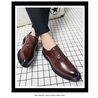 Business Formal Leather Shoes Men's Casual with Suit Low Top Solid Wedding Shoes Color Fashion Oxford Shoes Pointed Office