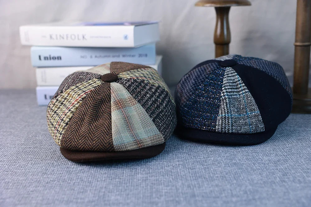 Spring Autumn Winter Men Classic Splicing Octagonal Hats Retro British Newsboy Cap Gatsby Woman Men Beret Caps  005