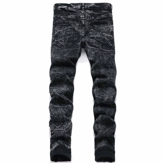 2025 Four Seasons New Retro Punk High Street Trendy Black Washed Outdated Slimming and Outdated Willow Nail Men's Jeans
