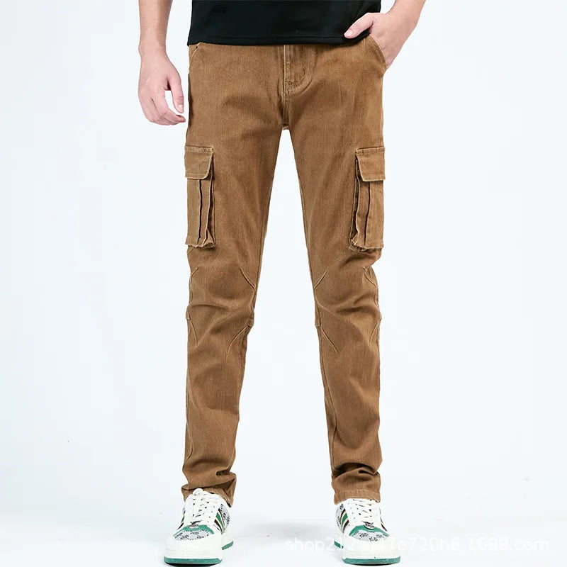 New Jeans Men's Side Pocket Skinny Jeans Slim Solid Color High Waist Denim Pencil Pants Summer