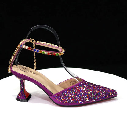 New Arrival Fashion Style Pointed Shoes Bag Soft Handle Bag Anklet Design Medium Heel Ladies Shoes Suitable for Wedding Party