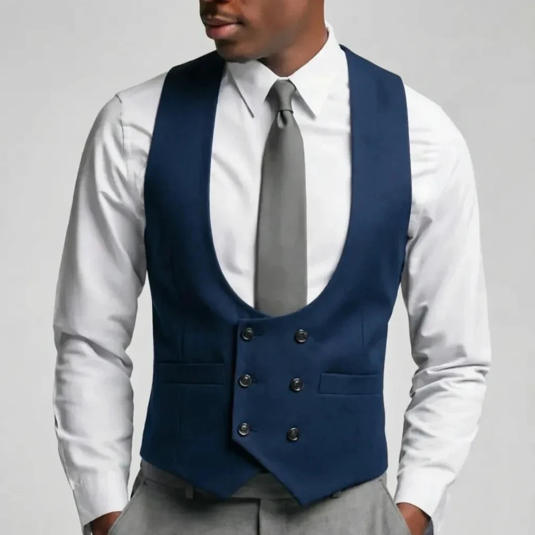 Men Vest Gray Solid Double Breasted Waistcoat For Wedding Groom Banquet Party Business Work Office Casual Daily Men Suit Vest