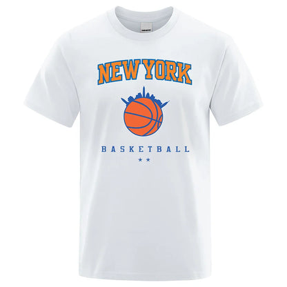 New York Basketball Personality Street Male Clothes High Quality Oversize T-Shirts Summer Breathable T-Shirt Hip Hop Cotton Tops