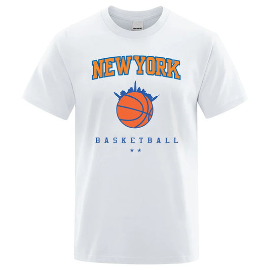 New York Basketball Personality Street Male Clothes High Quality Oversize T-Shirts Summer Breathable T-Shirt Hip Hop Cotton Tops