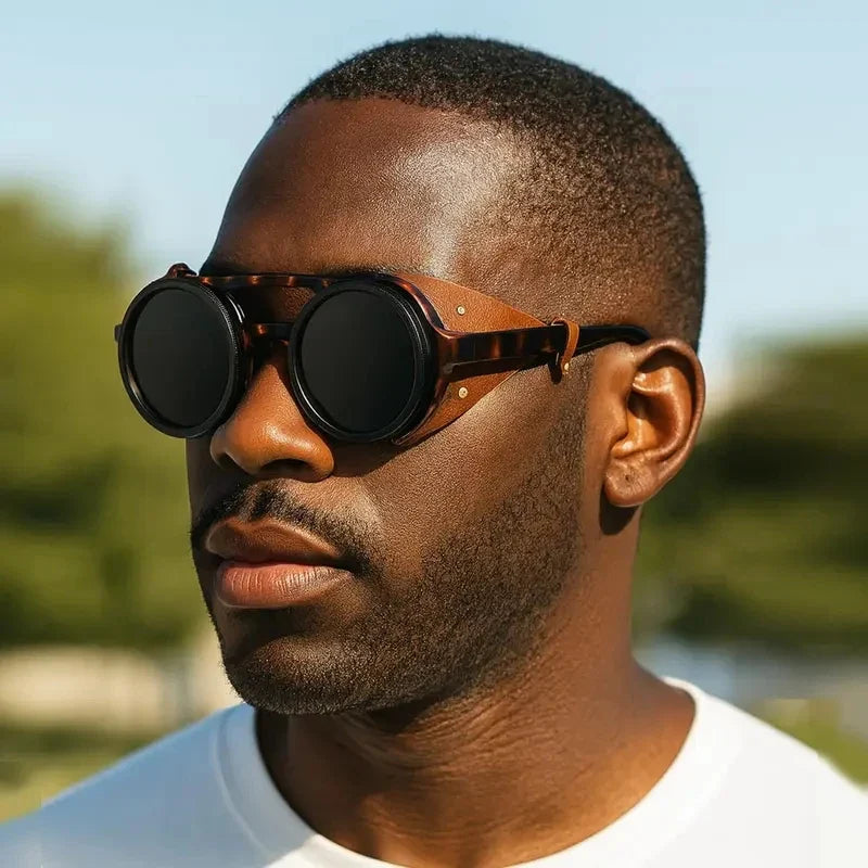 High Quality ND9 Adjustable Dimming Sunglasses Retro Punk Round Men's Outdoor Fishing UV400 Polarized Driving Sunglasses
