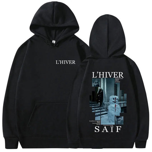 Rapper L'HIVER Saif Album 2025 New Hoodie Men's Hip Hop Fleece Pullover Sweatshirt Retro Long Sleeve Oversized Hoody Streetwear