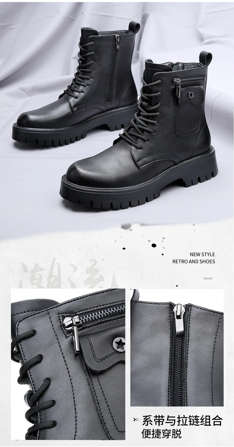 Fashion White Boots For Men New British Style Platform Motorcycle Boots Good Quality Casual Men’s High Top Leather Shoes Punk