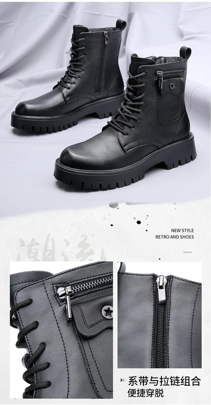 Fashion White Boots For Men New British Style Platform Motorcycle Boots Good Quality Casual Men’s High Top Leather Shoes Punk