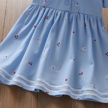 Baby Girls Summer Dress Short Sleeved Turn Down Collar Cotton Clothes for Girls Aged 2-6 Years Kids Dresses