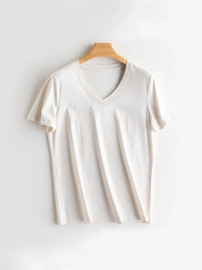 Women Solid T shirts, Silk Cotton Blend, O Neck, Short Sleeved Solid Tee,2025 Summer Candy Colors Basic Cozy Top Green