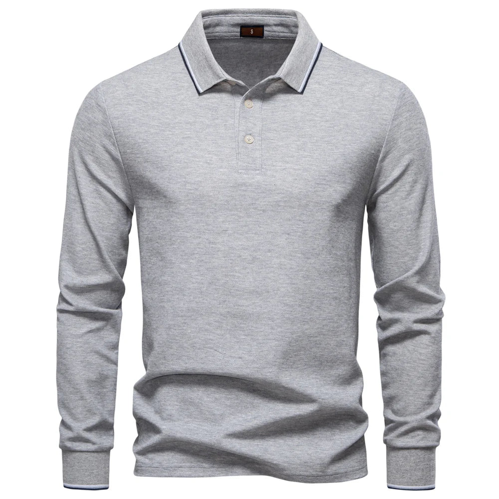 2025 New Men's Mock Neck Polo Shirts for Men Cotton Solid Color Long Sleeve Polo Desinger Social Luxury Touch Male