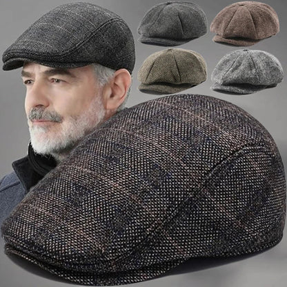 Men Retro Beret British Hats Wool Blend Vintage Herringbone Tweed Men Casual Fashion Hat Flat Keep Warm Caps Gifts