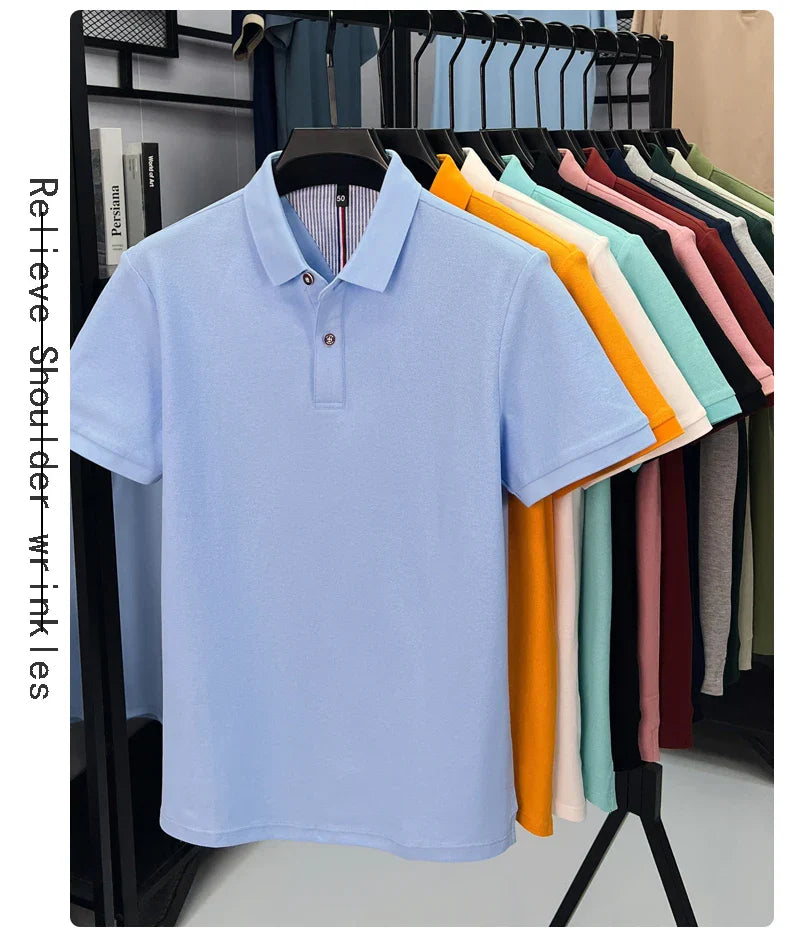 100% pure cotton high-end short sleeve polo shirt men's summer fashion new breathable Korean business casual golf brand T-shirt