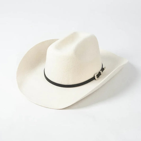 New Autumn Winter Women Fedoras with Belt Buckle Wide Brim Rolled Wool Cowboy Hat M L Size Obtainable