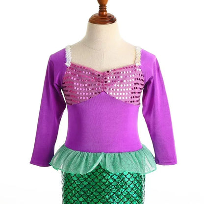 Christmas Holiday Birthday Party Mermaid Princess Same Style Girl Ariel Cosplay Long Sleeve Mermaid Dress Accessory Suit