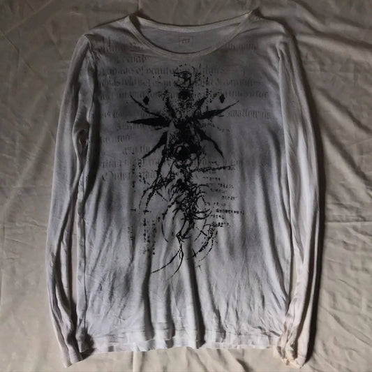 Y2K Men Harajuku Gothic Printing White Long Sleeve Punk Hip Hop T shirt Fashion Gothic Casual Pure Cotton Loose Tops Unisex