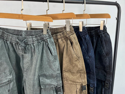 High Quality Snow Wash Distressed Cargo Pants Men Korean Fashion Plus Size Harem Pants Streetwear Joggers Casual Baggy Trousers
