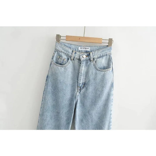 Women's High Waist Jeans 2025 Spring Fall Relaxed Straight Leg Raw Hem Floor-Length Vintage Inspired Daily Uniform