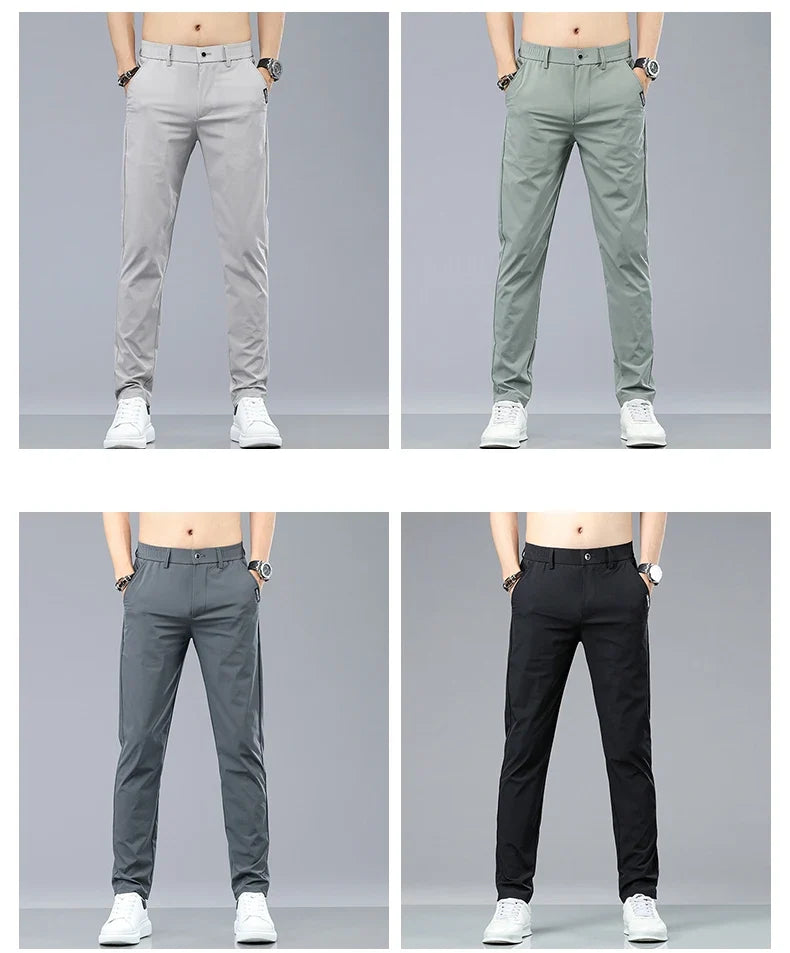 Ice Silk Cool Summer Casual Pants for Men Slim Fashion Stretch Business Korean Trousers Brand Clothing Luxury Men's Pants