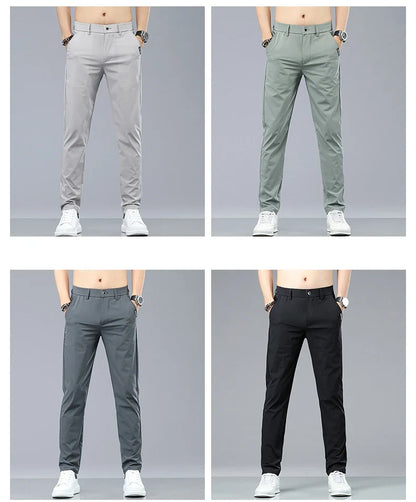 Ice Silk Cool Summer Casual Pants for Men Slim Fashion Stretch Business Korean Trousers Brand Clothing Luxury Men's Pants