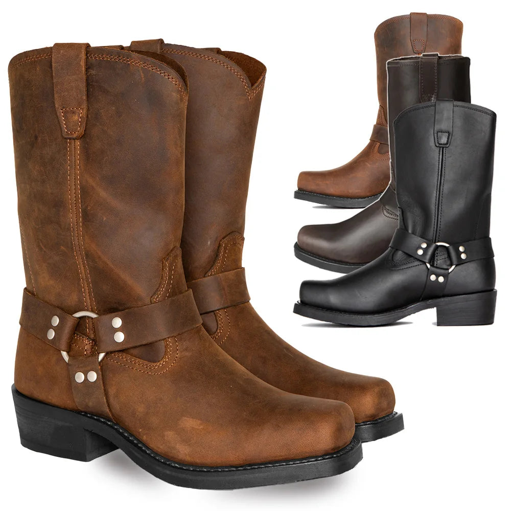 2026 Retro Men Western Boots Hand Work Cowboy Boots Male Lightweight Comfort Knight Boots Autumn Winter New Men’s Shoes Zapatos