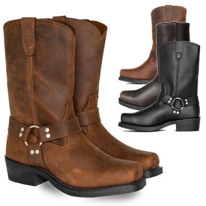2026 Retro Men Western Boots Hand Work Cowboy Boots Male Lightweight Comfort Knight Boots Autumn Winter New Men’s Shoes Zapatos