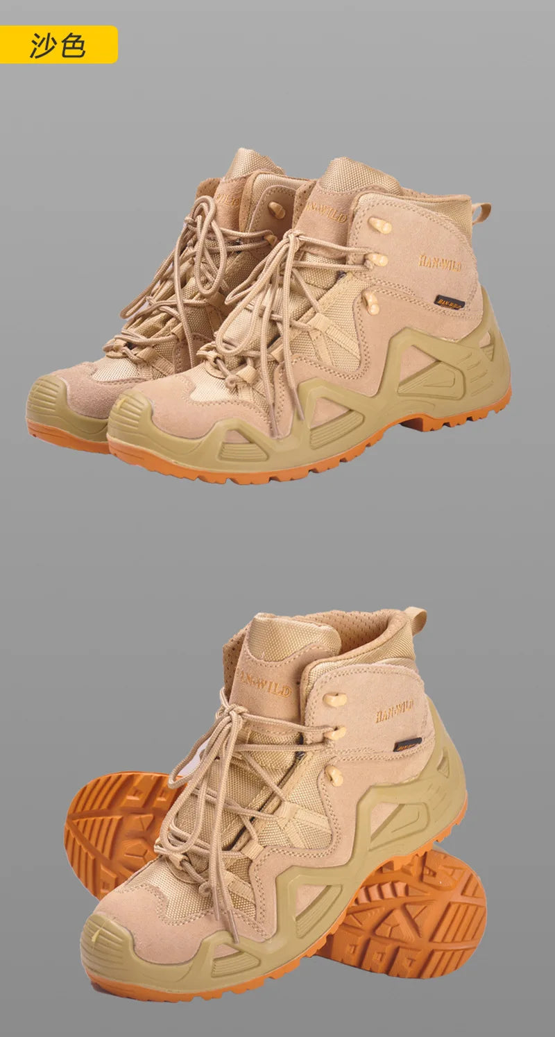 Men's Mid-top Combat Boots Men Outdoor Shock Absorbing Tactical Safety Shoes Waterproof Breathable Desert Boots