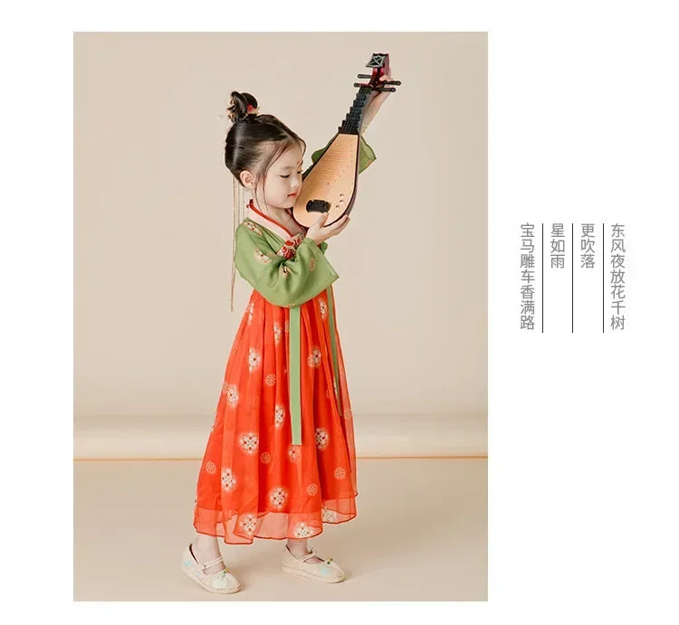 Summer Party Costume Girl Dresses Vintage Kids Clothes Vestido Casual Baby Chinese Hanfu Cosplay Children Princess Girls Dress