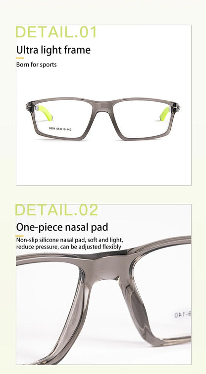 Geometry Sports Men Women Running Anti-dropout Reading Glasses TR90 Prescription Anti Blue Light Myopia Customized 9804