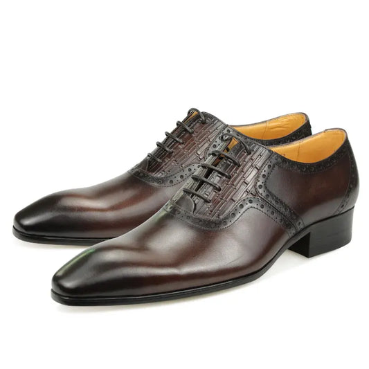 Mens Oxfords Shoes Business Lace-up Leather Office Brogue Pointed Formal Dress Wedding Party Shoe for Coffee Black Plus Size