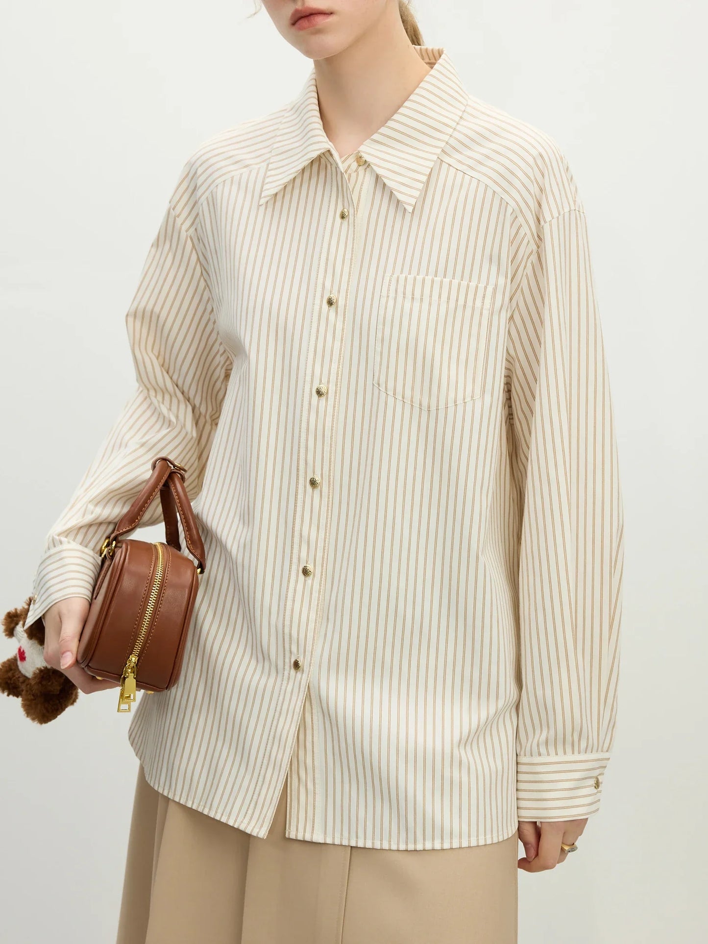 Office Lady French Bow Tie Striped Shirt for Women Spring Loose Fit Shirt College Casual Women Top for Women 25FS11060