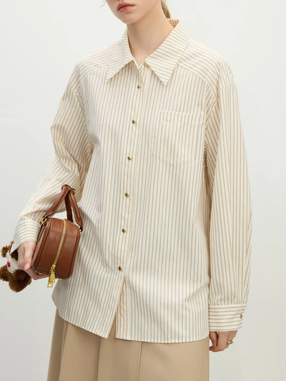 Office Lady French Bow Tie Striped Shirt for Women Spring Loose Fit Shirt College Casual Women Top for Women 25FS11060