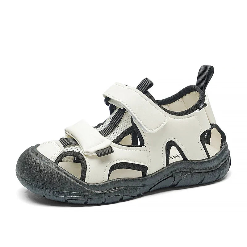 Kids'Casual Shoes Sandals PU Leather Summer Shoes For Boys Hook and Loop Color-Blocking Anti-slip Blue Black Shoes Size 26-37