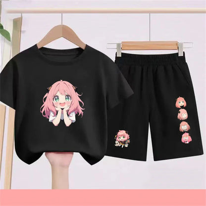 Kids Japanese Anime Spy X Family T-Shirt Sets cool Tops Boy Girls red Casual TShirt+Shorts Children's Summer Short Sleeve