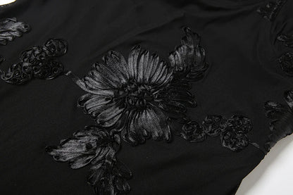 Elegant Flower Embroidery Maxi Dress Women Low-Neck Cross Bandage Backless Summer Street Trend Skinny Holiday Vestidos